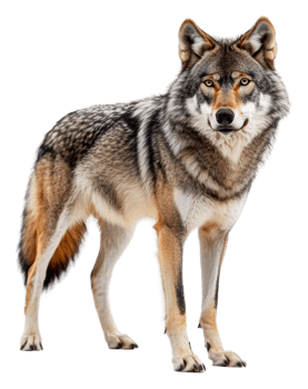 A majestic wolf standing confidently in profile png