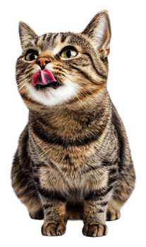 Playful tabby cat licking its lips png