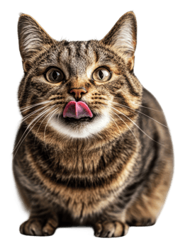 Curious cat sticking out its tongue indoors png