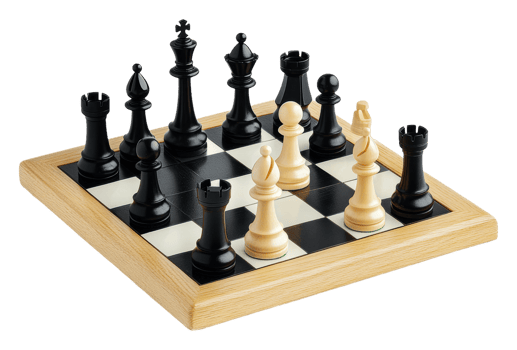 Chess match underway on wooden board png