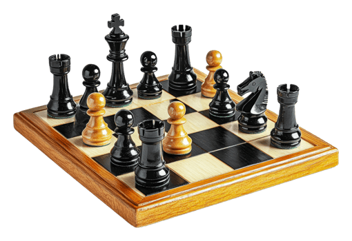 Classic chess game set up on a wooden board png