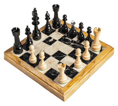 A classic chess game in progress on a marble board png