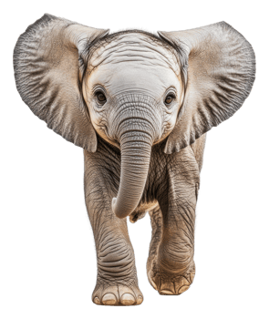 Young elephant walking gracefully in natural light png