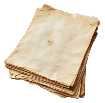 Old yellowed papers stacked on a white background png
