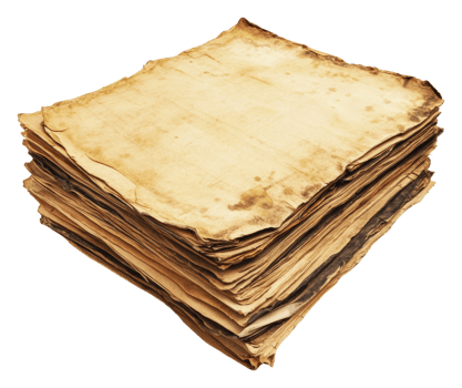 Worn, stained old parchment stacks png