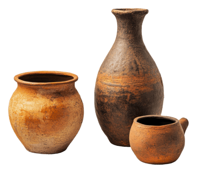 Traditional handcrafted pottery displayed together png