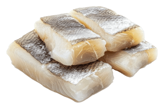 Fresh fish fillets stacked on a white background png