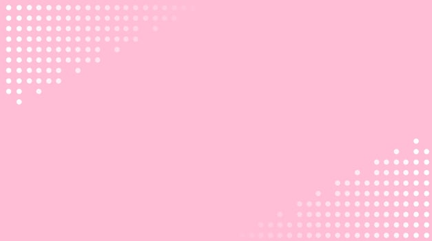 Abstract pale pink background with white dotted patterns in corners. Geometric design template for banner, poster, or website header with copy space. vector