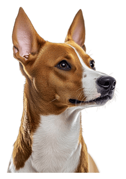 Alert Basenji dog close-up indoors png