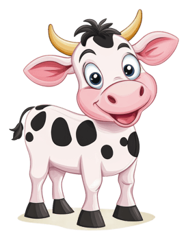 Cheerful cartoon cow with big eyes png
