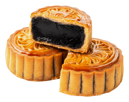 Mooncakes with black sesame filling cut in half png