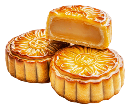 Delicious mooncakes with golden crust and filling png