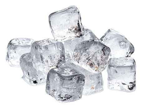 Clear ice cubes stacked on a white background png
