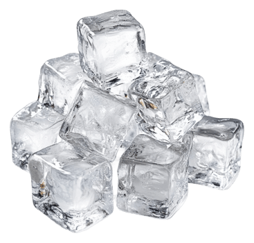 Clear ice cubes stacked on a white background png