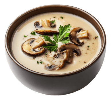 Creamy mushroom soup served in a bowl with garnish png