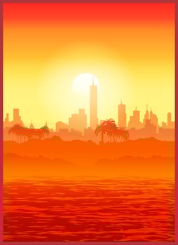 Big city at sunset vector