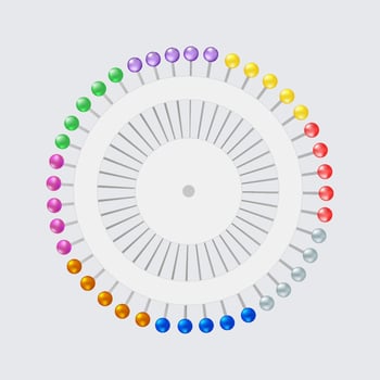 Circle of colored pins on a white background. vector