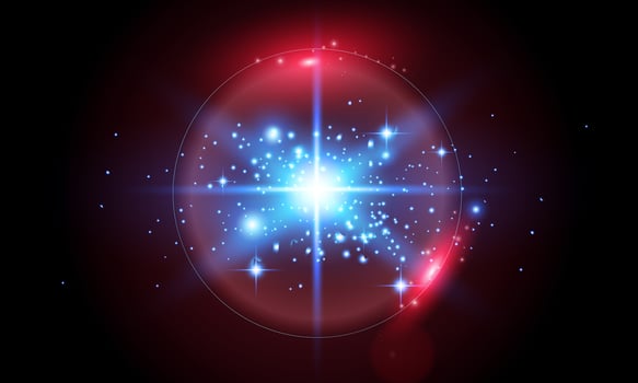 Abstract red blue light rays with shine dot effect and glitter light decoration on dark background. vector