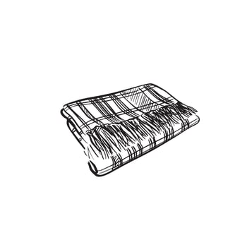 A tartan throw with tassels, Scottish tartan shawl drawn bu hand in black and white. vector
