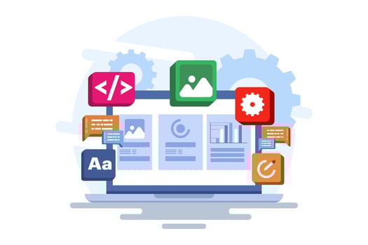 Concept of developer building a website Front-end user interface, UI UX, Software development, Web design, App design, Coding, Web development. Flat illustration on background. vector