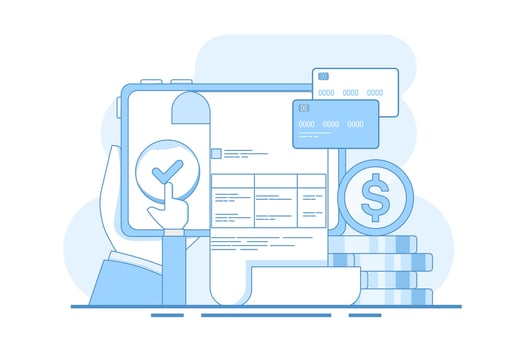 Digital payment system concept, Online payment, Online invoice, Online payment with smartphone and bank application. Online payment via smartphone, application for money transfer. . vector
