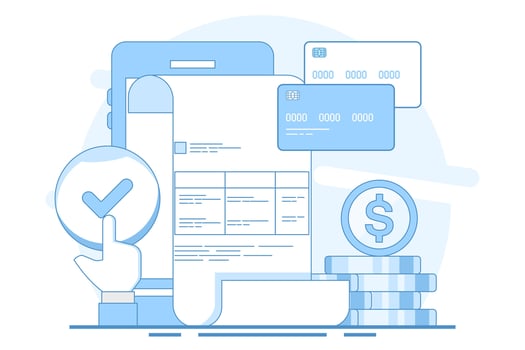 Digital payment system concept, Online payment, Online invoice, Online payment with smartphone and bank application. Online payment via smartphone, application for money transfer and payment. vector