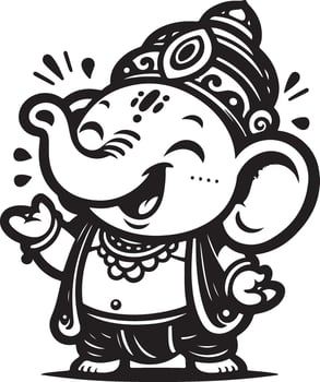 A minimal 2D silhouette of Lord Ganesh, rendered in black and white line art, perfect for Ganesh Chaturthi. vector