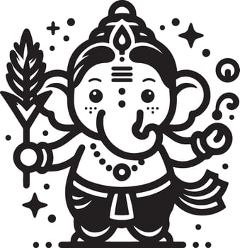Minimal black and white 2D illustration of Lord Ganapati, drawn in a cute and simplified silhouette for the Ganesh Chaturthi celebration. vector