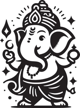 A low-detail 2D silhouette of Lord Ganesh in black and white line art, perfect for the Ganesh Chaturthi celebration. vector