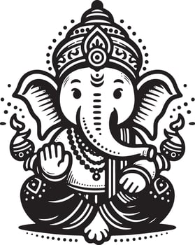 A clean and simple 2D line drawing of Lord Ganapati in black and white, with minimal details for Ganesh Chaturthi. vector