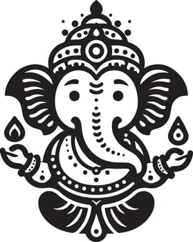 A minimalist 2D black and white illustration of Lord Ganapati, perfect for Ganesh Chaturthi celebrations. vector