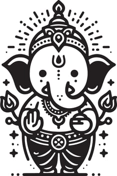 A low-detail 2D black and white depiction of Lord Ganapati, rendered with a cute silhouette for Ganesh Chaturthi. vector