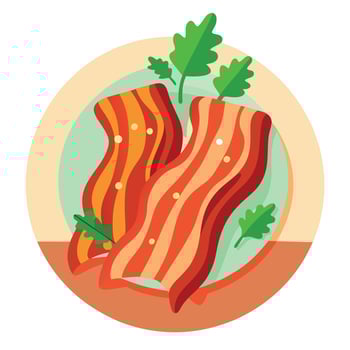 Hot fried crunchy bacon slices in plate with herbs vector