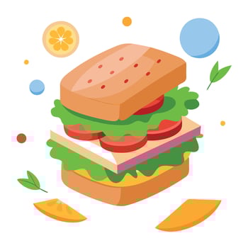 Delicious blt sandwich with its ingredients around it vector