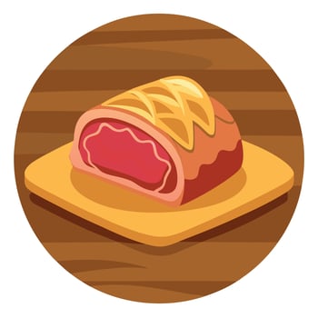 Delicious homemade Beef Wellington on a wooden table. vector