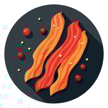 Crispy bacon strips on a slate plate with peppercorns. vector
