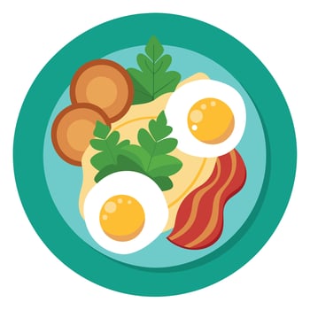 Delicious breakfast with sunnyside up eggs bacon and greens vector