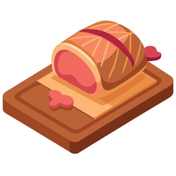 Beef Wellington on wooden board isolated on white background. vector