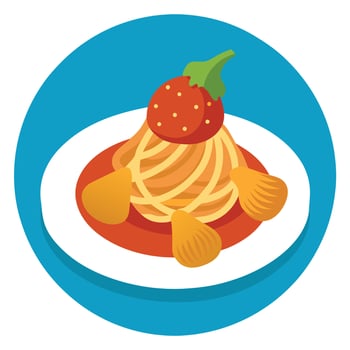 A classic spaghetti Bolognese platted elegantly with fried chicken vector