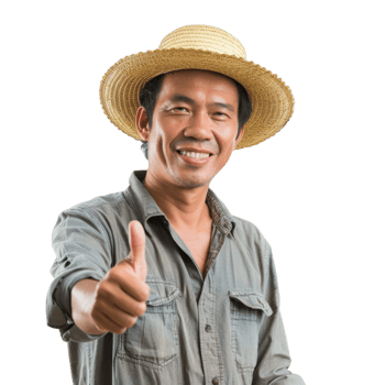 Smiling asian male farmer with thumb up isolated on transparent background png
