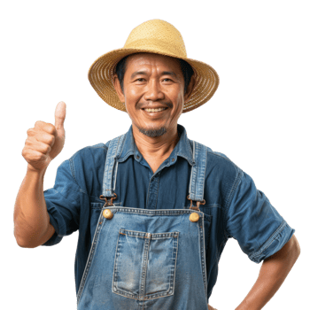 Asian farmer male wearing a hat with thumb up isolated on transparent background png