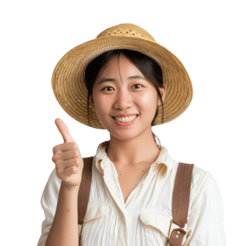 Asian farmer woman with thumb up isolated on transparent background png