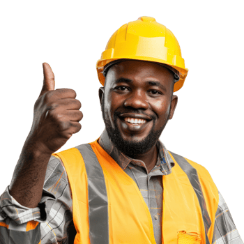 Happy black engineer man with thumb up isolated on transparent background png