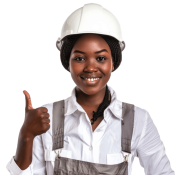 Smiling black engineer female with thumb up isolated on transparent background png