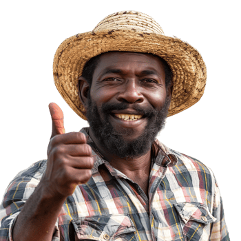Smiling black farmer man with thumb up isolated on transparent background png