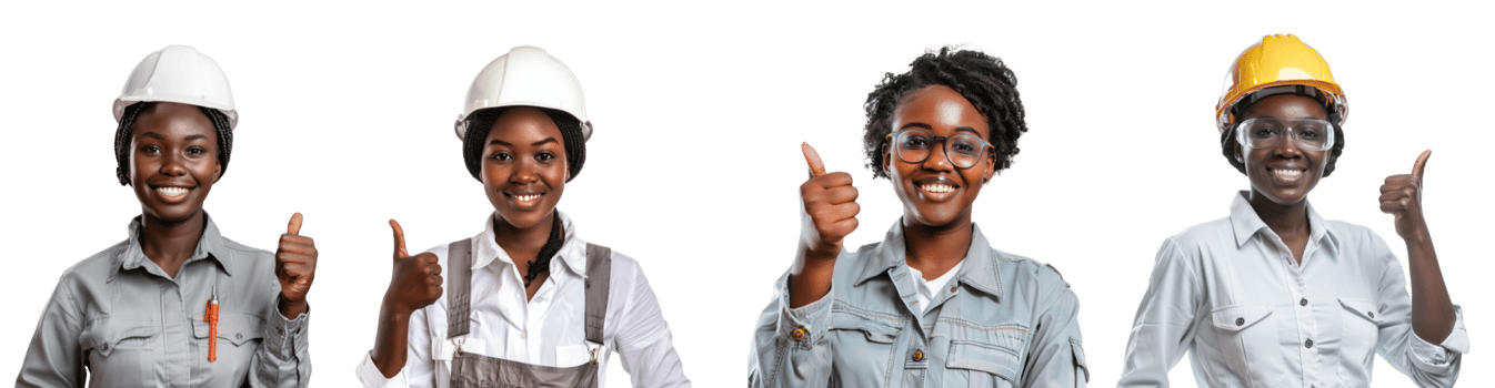 Afro female engineer with thumb up wearing a hardhat isolated on transparent background png