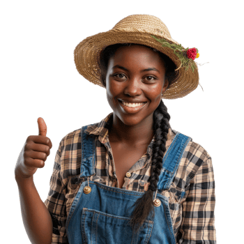 Smiling black female farmer with thumb up isolated on transparent background png