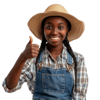 African female farmer with thumb up isolated on transparent background png