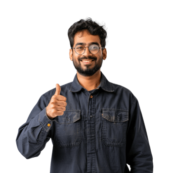 Builder professional indian man with thumb up isolated on transparent background png
