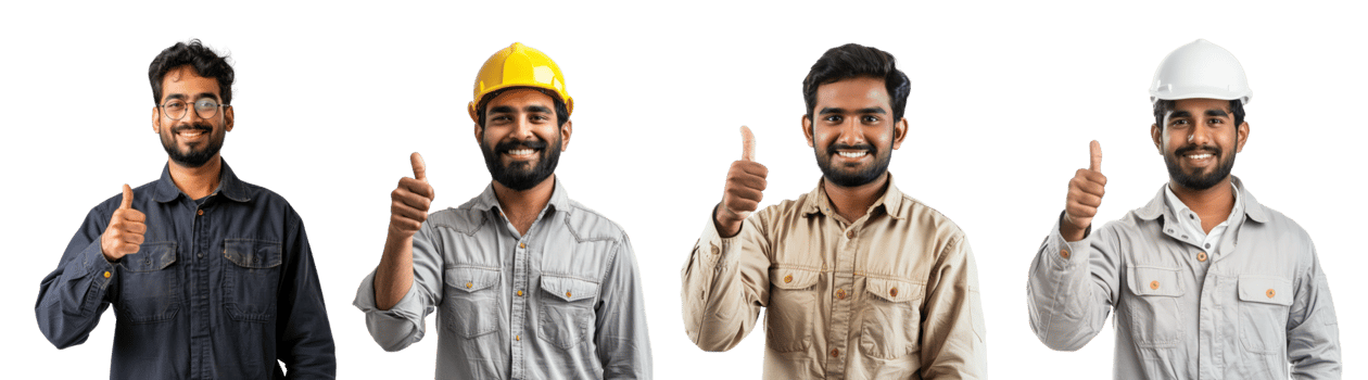 Engineer indian male with thumb up wearing a helmet isolated on transparent background png